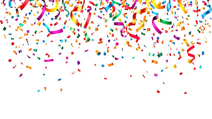 colorful streamers and falling confetti on transparent background PNG 