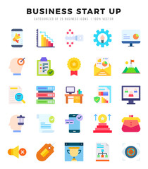 Set of Business Start Up Icons. Simple Flat art style icons pack. Vector illustration.