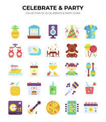 Celebrate & Party. Collection of 25 Colorful Party Icons