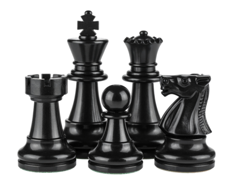 Black chess pieces, isolated on transparent background