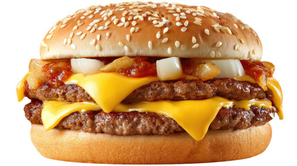 Double Cheeseburger with caramelized onions: A mouthwatering double cheeseburger, featuring two juicy beef patties, melted cheddar cheese, and sweet caramelized onions.