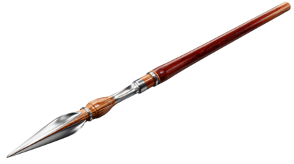 Elegant Spear: A close-up shot captures the intricate craftsmanship of a sharp spear with a polished wooden shaft, radiating a sense of power and readiness.