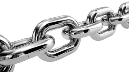 Metal Chain Links: A close-up shot of a strong, gleaming metal chain, each link perfectly interlocked, symbolizing strength, connection, and reliability.