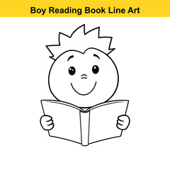 Boy Reading Book Line Art. Boy, Reading, Book, Child, Kid, Education, Learning, Study, Student