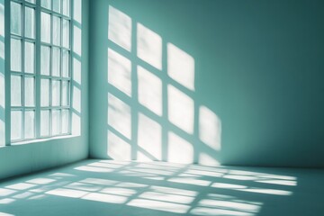 Interior Space with Window and Light Shadows on Wall in Minimalist Style and Turquoise Color Palette