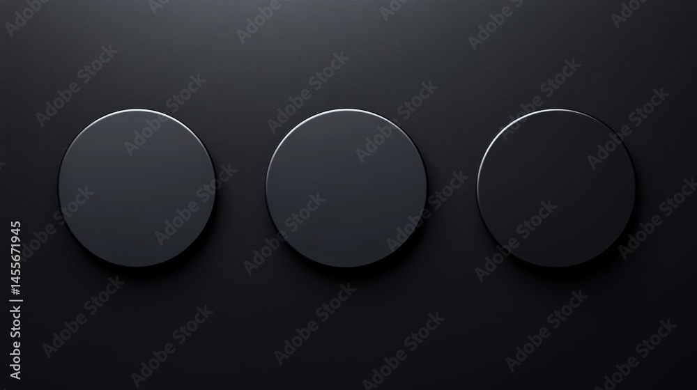 Poster circular black objects arranged on a dark surface creating a minimalist artistic display for modern 