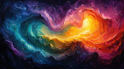 Fototapeta premium A canvas of swirling colors, where waves of abstract hues crash and dance against the backdrop of a kaleidoscope of vibrant hues, a symphony of color that evokes a sense of dynamic energy and 