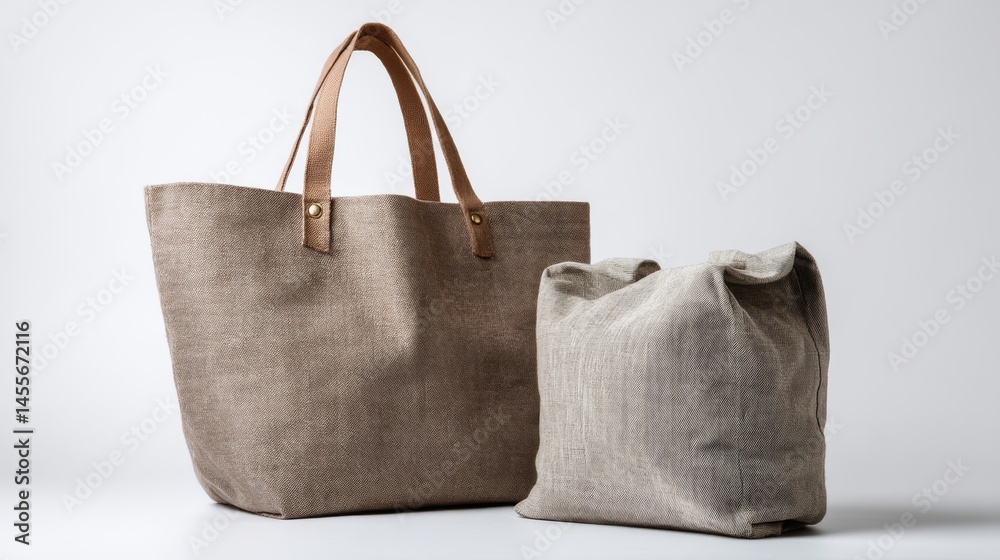 Poster tote bag made from plain cotton is neatly folded and positioned against a seamless bright white back