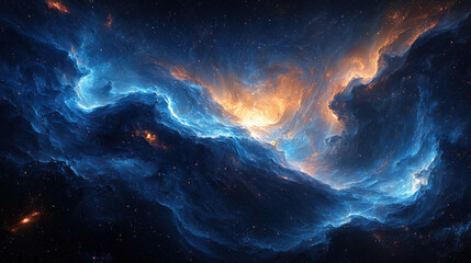 Fototapeta premium A canvas of swirling nebulae, painted in shades of azure and electric blue, where abstract forms and lines intertwine to create a sense of futuristic dynamism 