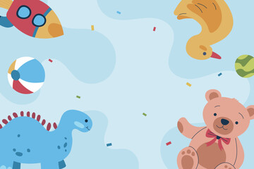 cute toys blue background in landscape screen