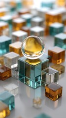 Glass Sphere and Cubes Abstract Composition