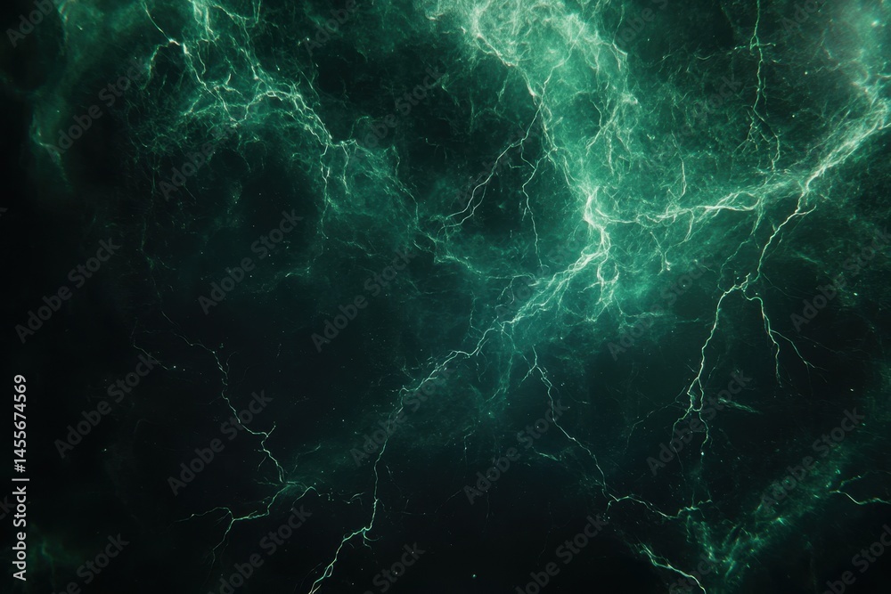Wall mural emerald nebula deep space abstract with lightning veins and dark background texture