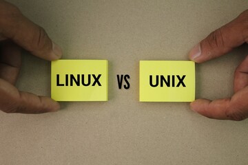 colored paper with the words linux vs unix. Linux is an open-source operating system. MacOS and Ubuntu Linux have a common ancestor, Unix.