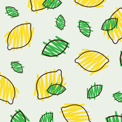 Lemon seamless pattern. Print with lemons and leaves. Vector texture for wrapping paper, wallpaper, fabric.