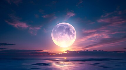 Supermoon Rising: A supermoon rising above the horizon, glowing brightly in the sky. 
