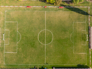 Football Field from above, bird view drone shot of small local footbal pitch © Bokicbo