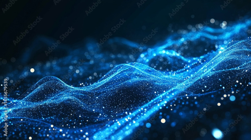 Poster dynamic blue and orange light trails create an abstract representation of speed and motion in a high