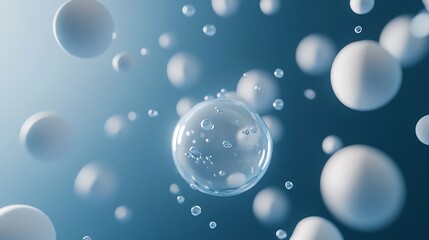 3d rendering of human cells in a blue background, A group of pink and blue cells, identified as stained potato starch grains, are observed under a microscope at 1000x magnification. The cells exhibit 