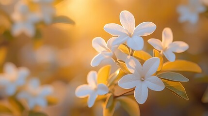 Obraz premium Delicate white flowers in golden sunlight