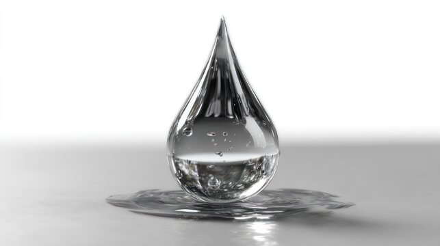 Crystalclear water droplet poised for impact showcasing surface tension and purity in a minim