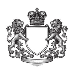 Elegant heraldic emblem woodcut engraving vector illustration woodcut engraving vector illustration