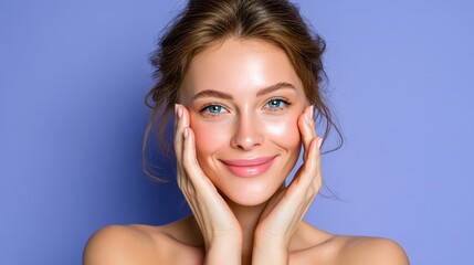 Obraz premium Model applying skincare cream in wellness routine for glowing skin studio setting portrait view