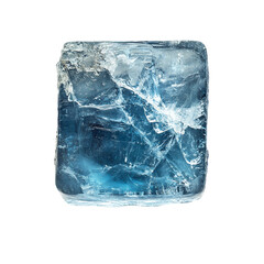 Obraz premium Translucent Blue Ice Cube with Internal Fractures on Transparent Background, PNG