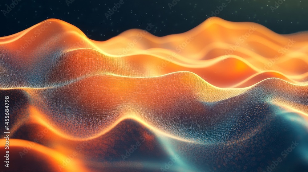Poster flowing waves of soft fabric display a gradient of warm peach and cream shades, creating a serene an