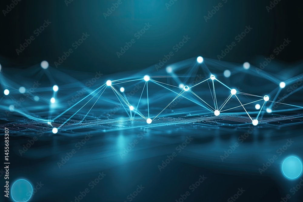 Poster abstract digital network of glowing points and lines. a complex network of interconnected nodes, glo