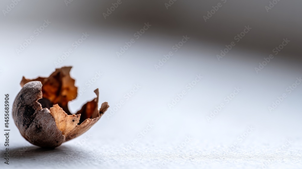 Aufkleber Close-up view of a roasted hazelnut displaying its cracked shell, emphasizing earthy tones and crisp natural lighting with ample space for text
