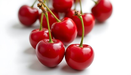 a dynamic motion effect image of ripe red cherries from a garden, showcasing their glossy texture and vibrant color