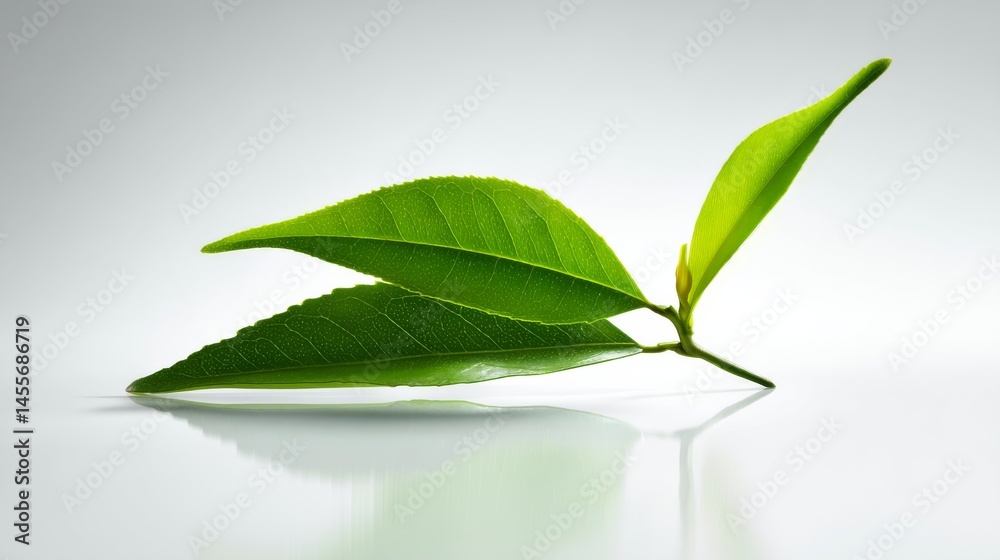 Aufkleber a single fresh green leaf is centrally positioned against a pure white background, showcasing its in