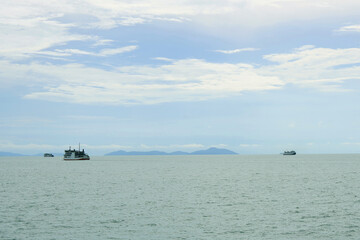 Fishing boats and cruise ships in the sea of Ang Thong archipelago, Thai Gulf, Surat Thani province, southern Thailand