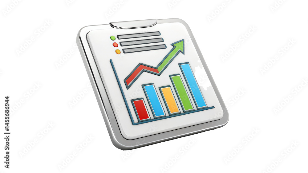 Poster Colorful bar and line chart icon on transparency background, representing data analysis and progress tracking. chart includes upward trends and status indicators, ideal for business reports