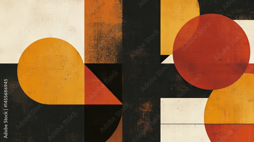 Aufkleber geometric patterns of circles and squares with warm colors create a modern abstract design exploring