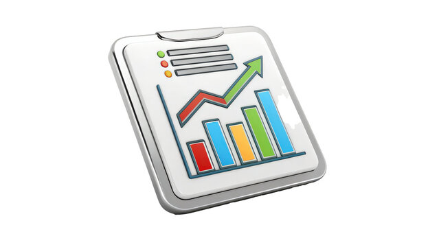 Colorful bar and line chart icon on transparency background, representing data analysis and progress tracking. chart includes upward trends and status indicators, ideal for business reports