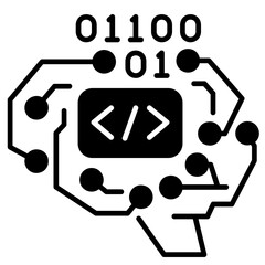 Brain Code Black Fill Icon