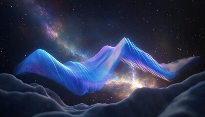 Futuristic flame spectrum graph emerges in digital nebula cosmic visuals awe-inspiring environment celestial viewpoint