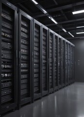 Gleaming server racks in a secure high-tech facility , IT infrastructure, speed, advanced