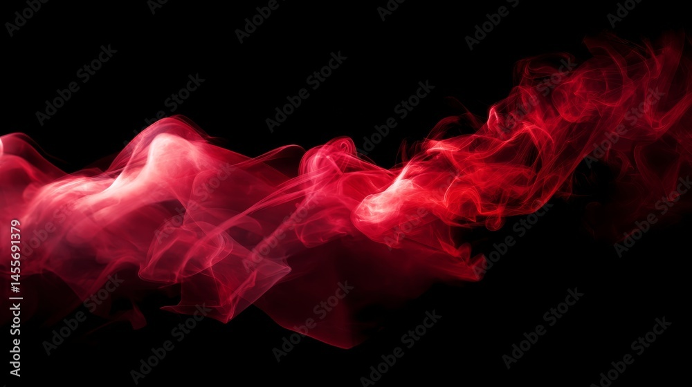 Fototapete Dynamic red smoke trails twist and curl against a solid black background, emphasizing the vibrant color and abstract forms while providing space for text