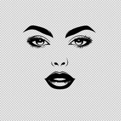 Minimalist black and white logo of a woman's face from the front, featuring only eyebrows, nose, and lips in a clean line drawing with pastel accents. Elegant, emotional, and quietly expressive design
