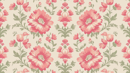 Classic vintage wallpaper seamless background with pink and cream tones