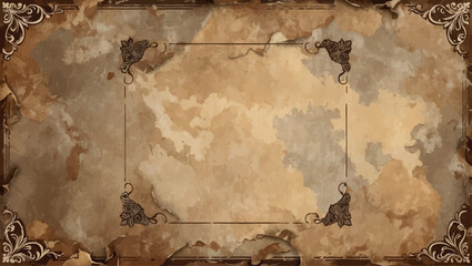 Antique paper texture background with decorative corners in vintage brown tone