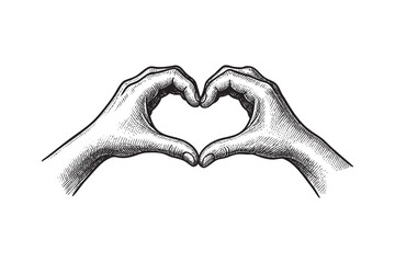 Hands Forming a Heart woodcut engraving vector illustration