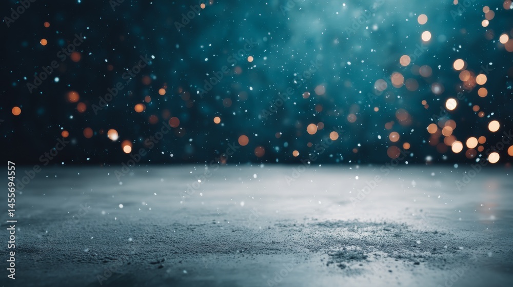 Aufkleber delicate snowflakes drift through a festive blue backdrop with bokeh orbs glowing softly, creating a