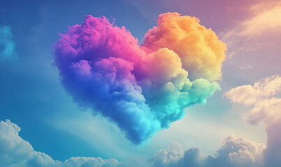 Fototapeta premium Colorful heart-shaped cloud formation in vibrant sky at sunset.