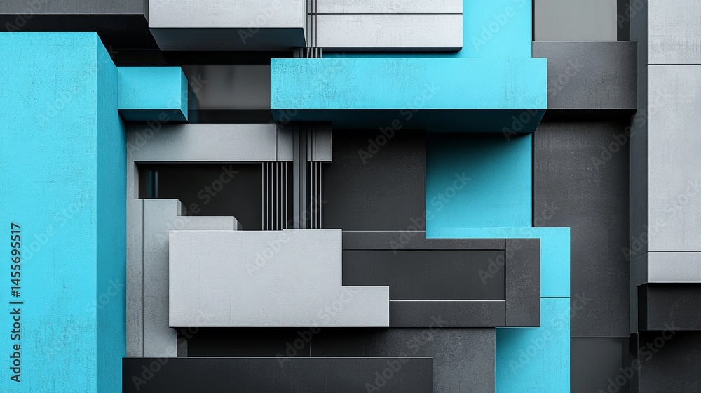 Poster modern abstract geometric design featuring layers with blue accents on a dark background creating a 