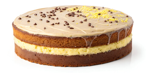 chocolate lemon cake isolated on white background