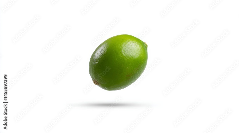 Poster a whole fresh lime is captured in free fall, showcasing vibrant green coloring with a motion blur ef