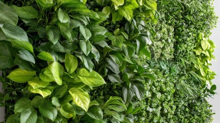 This composition features a lush vertical garden filled with vibrant green foliage, isolated against a white background, ideal for agricultural themes and marketing